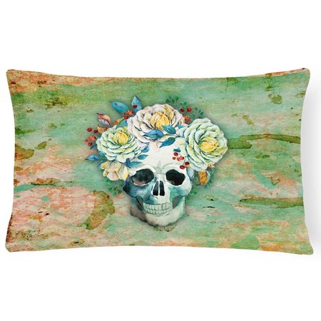 JENSENDISTRIBUTIONSERVICES Day of the Dead Skull with Flowers Canvas Fabric Decorative Pillow MI2550421